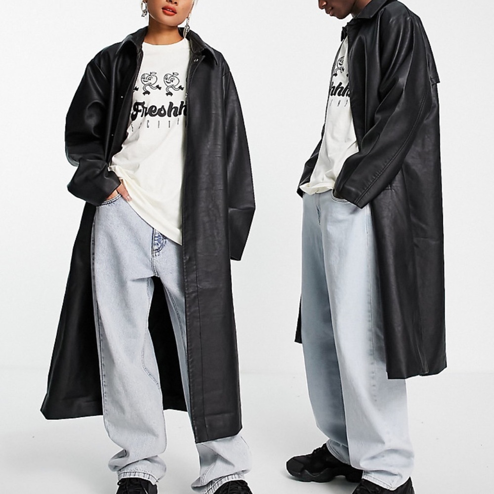 Asos long faux leather trench